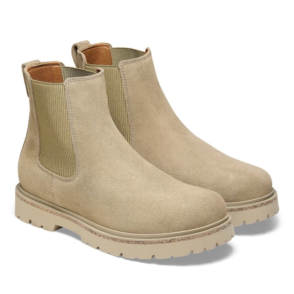 NEW BIRKENSTOCK HIGHWOOD SLIP ON SUEDE
ANKLE BOOTS IN TAUPE